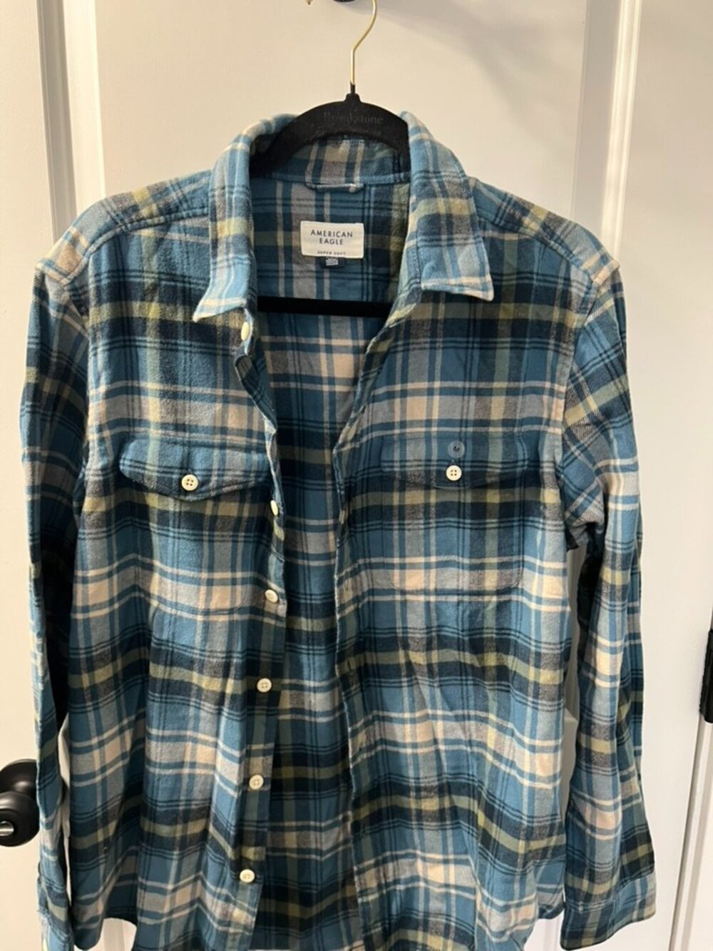 American Eagle Super Soft Flannel Shirt Men's Medium Blue Plaid Like New